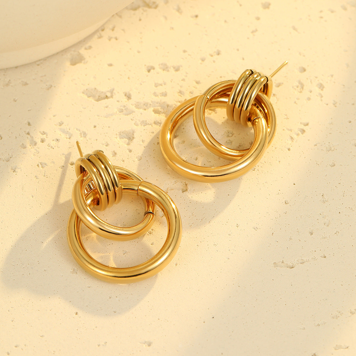 Geometric Stainless Steel Electroplated Fashion Earrings for Women with Circular Design