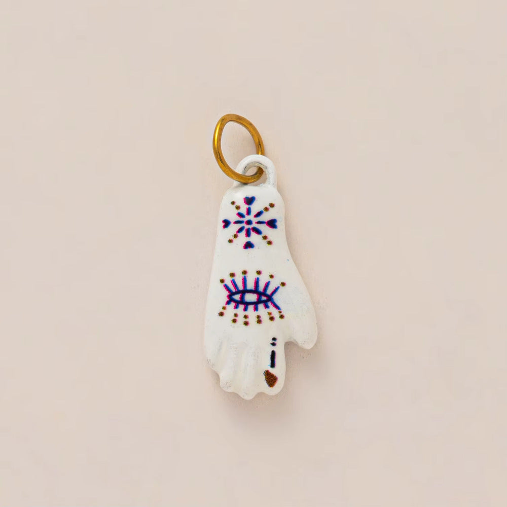 Vintage 18K Gold Plated Stainless Steel Ceramic Skull Pendant Charm Bar for Women