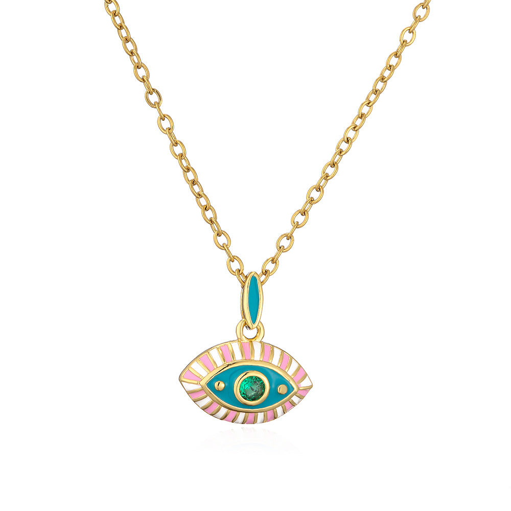 Collana pendente con occhio di Allah in stile bohémien da donna, con base in rame e finitura smaltata a forma geometrica