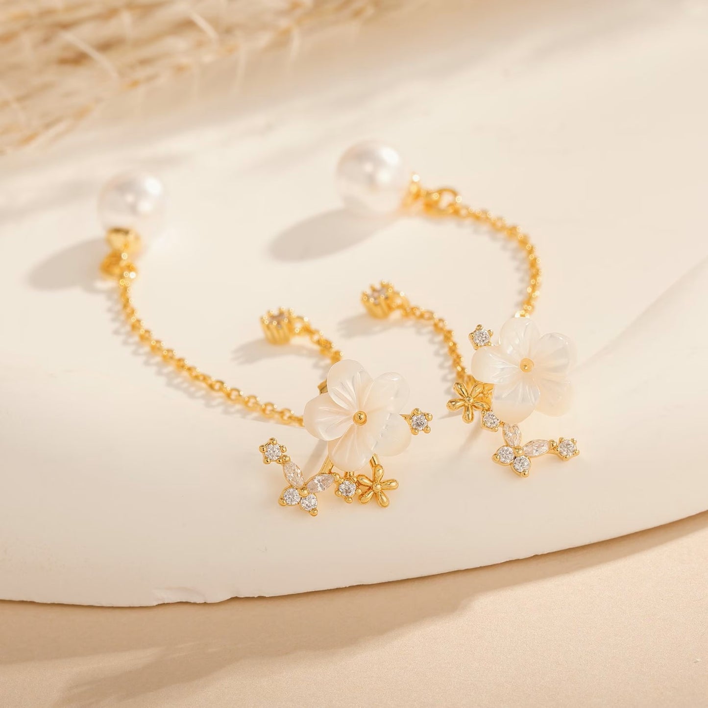 Geometric Round Brass Gold Plated Cubic Zirconia and Imitation Pearl Drop Earrings for Women