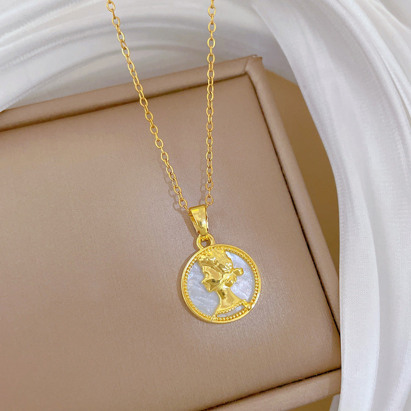 Sweet Cartoon Round Geometric Rhinestone Pendant Titanium Steel Necklace for Unisex