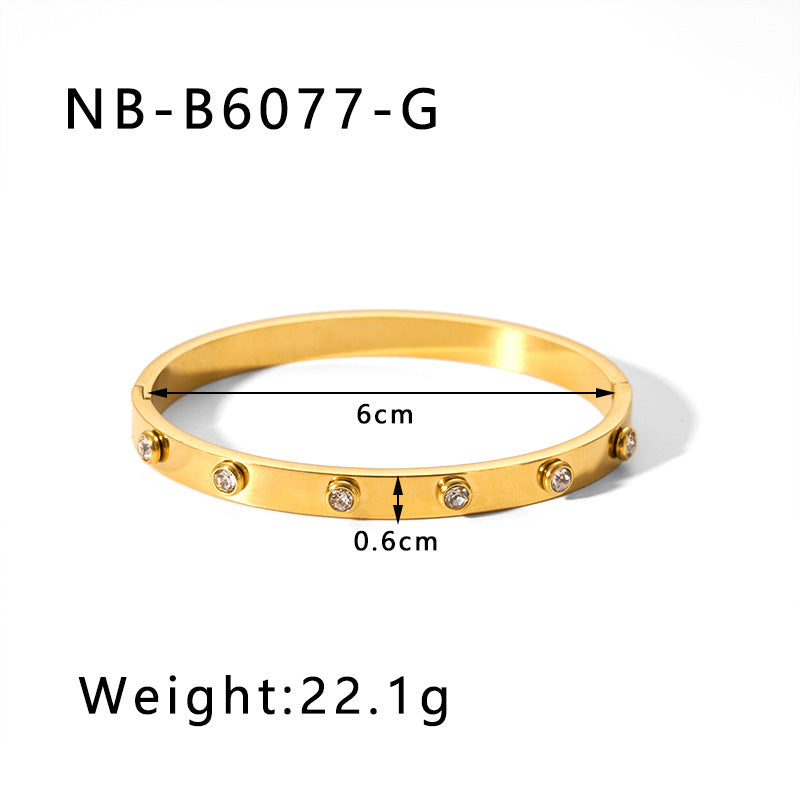Fashionable Ins Style 18K Gold Plated Stainless Steel Round Zircon Irregular Buckle Bracelet for Women