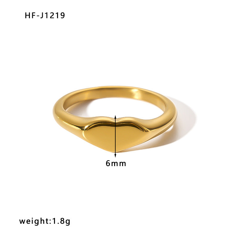Minimalist Stainless Steel Ring with Crown Heart Bow Knot Leaf Wave Diamond Drop Star Geometric Shape 18K Vacuum Plated Gold Finish Women's Band