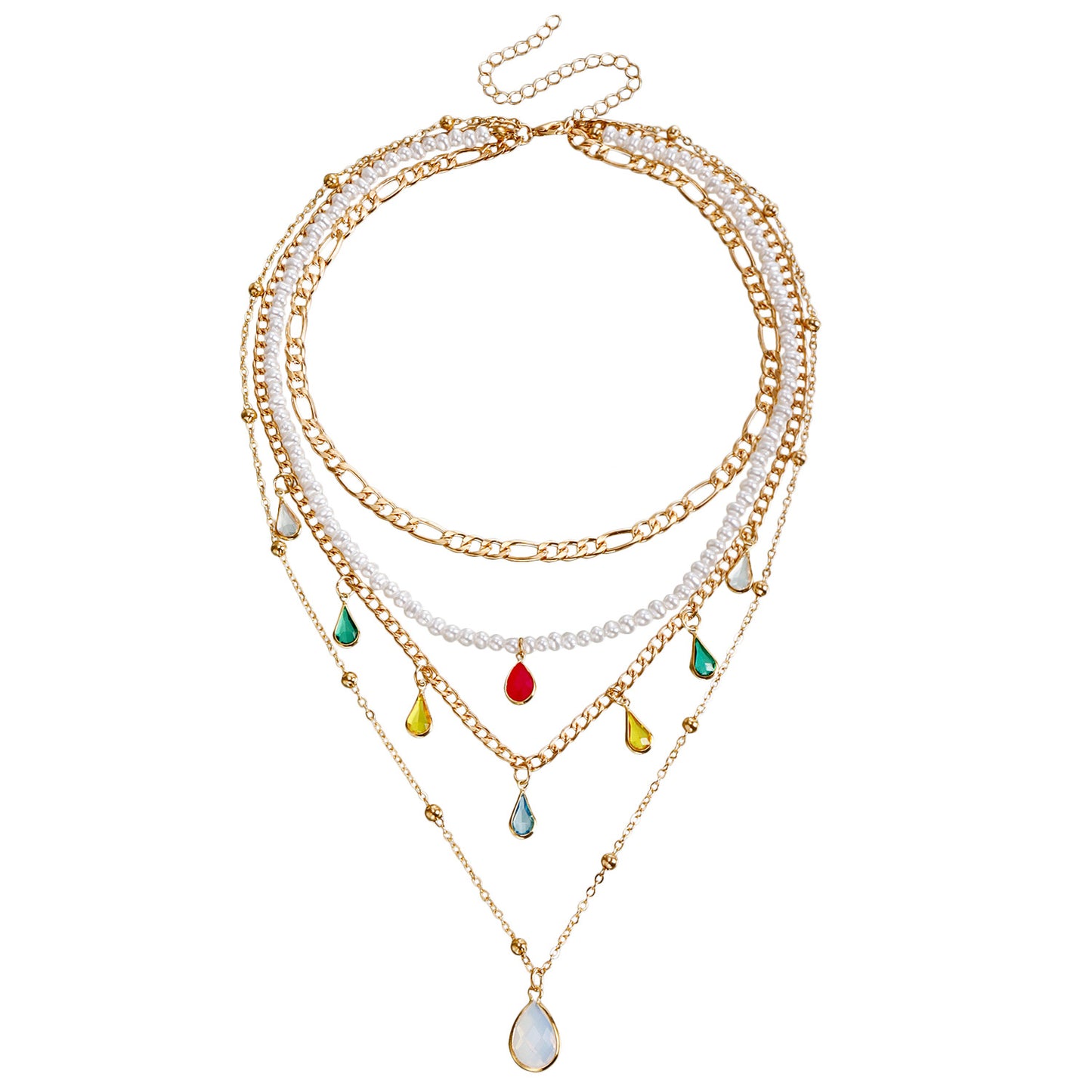 Bohemian Multi-Layer Beaded Necklace with Geometric Shape Alloy Pendant, Electroplated Finish, Fashionable Clavicle Chain for Women