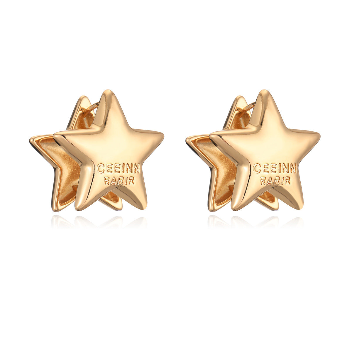 Minimalist Star-Shaped Copper Earrings with Gold Plating for Women, Geometric Design, Versatile Fashion Accessory
