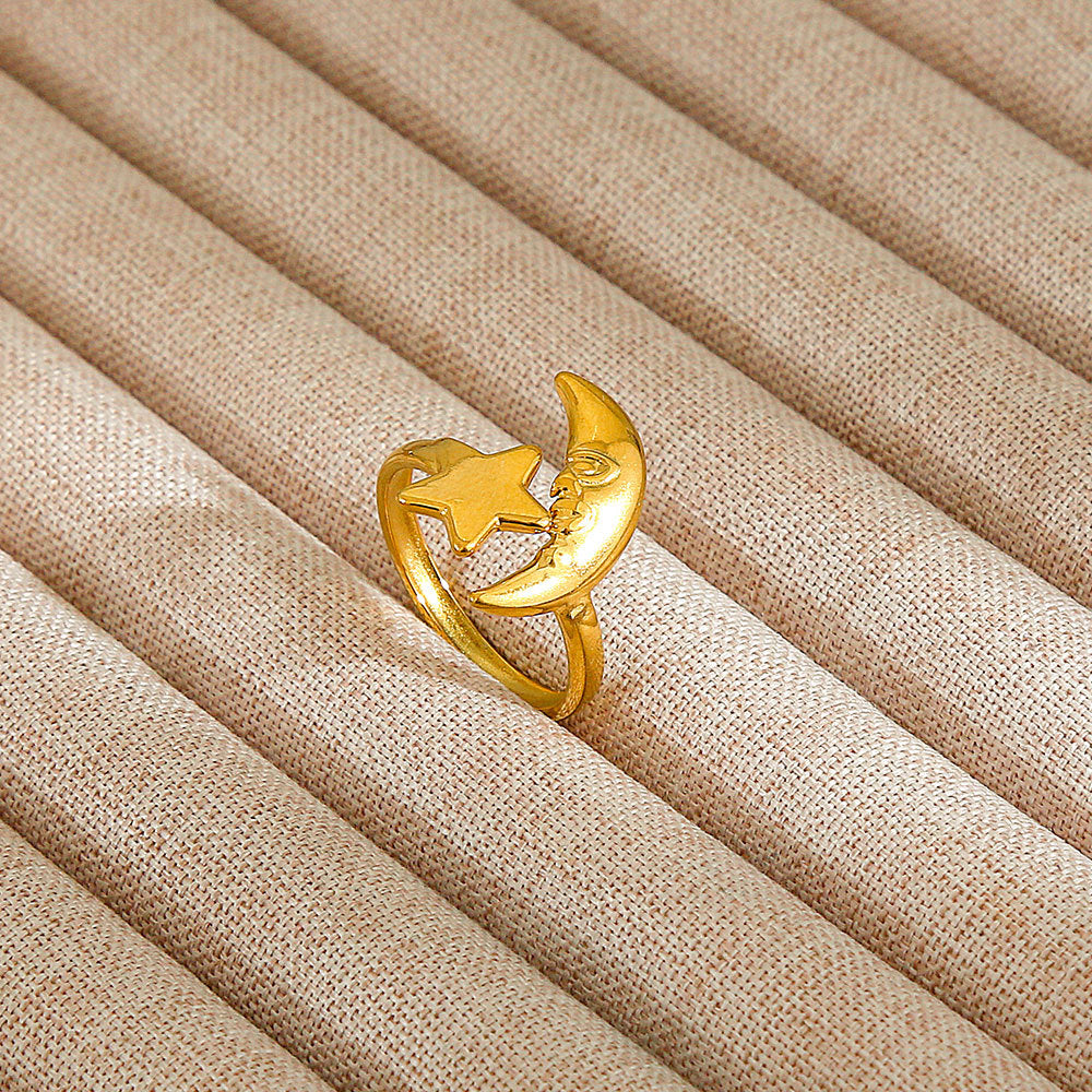 Minimalist Geometric Flower-Shaped Titanium Steel Ring with Plating Finish for Women, Adjustable Open Band Fashion Ring