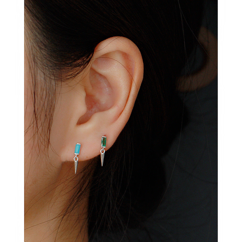 Minimalist 925 Sterling Silver Square Geometric Cubic Zirconia Inlay Earrings