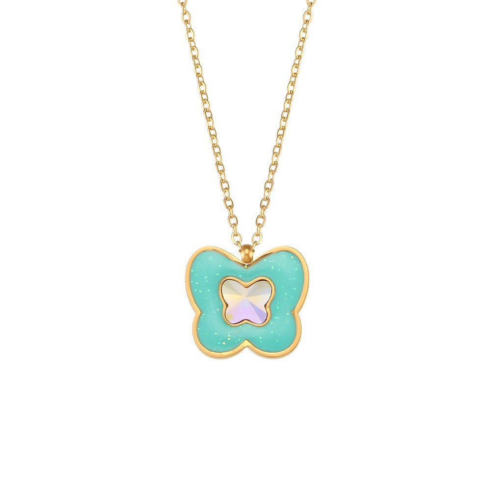 Collar con colgante minimalista de corazón de acero de titanio con chapado en oro de 18K y acabado esmaltado para mujer