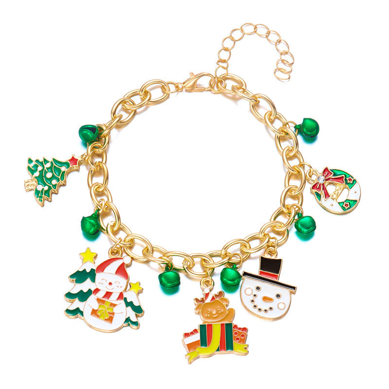 Fashionable Enamel Alloy Bracelet with Santa Claus and Reindeer Motifs for Women, Holiday-Themed Geometric Cartoon Design