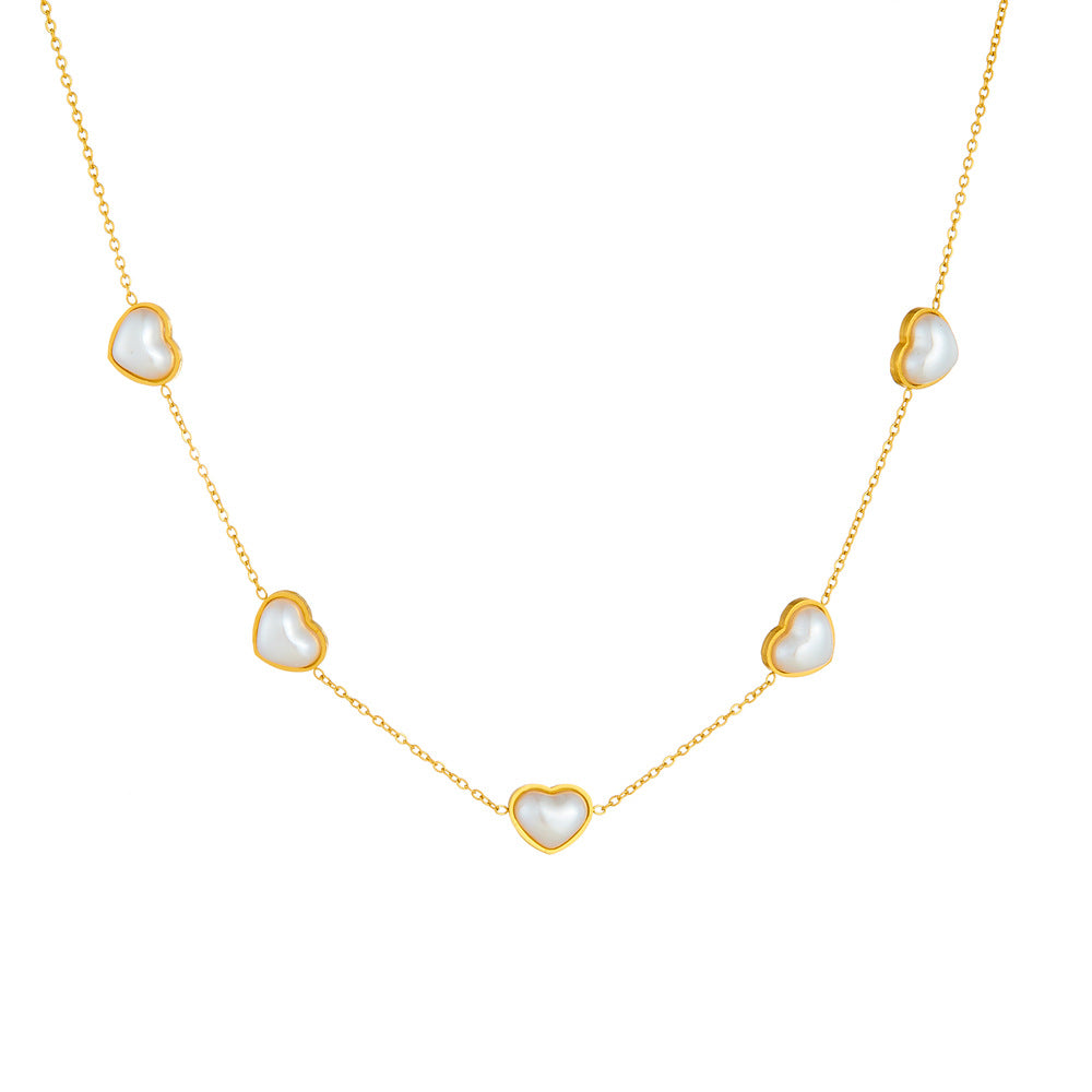 Minimalist Vintage Gold Plated Stainless Steel Heart Teardrop Pearl Jewelry Set with Cable Chain