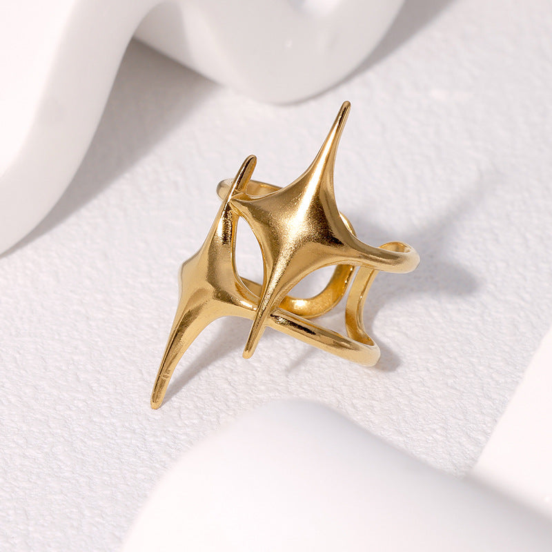 Anello Minimalista Regolabile a Stella in Acciaio Inossidabile con Finitura Placcata da Donna