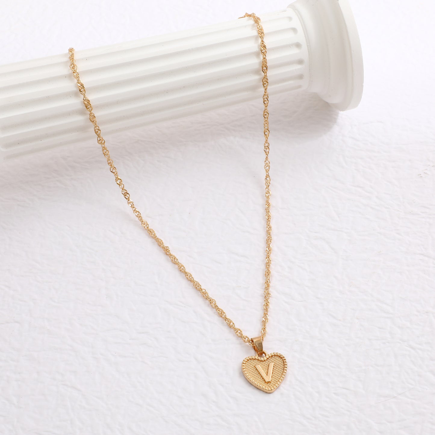 Minimalist Heart Letter Zinc Alloy Plated Necklace Singapore Chain Women