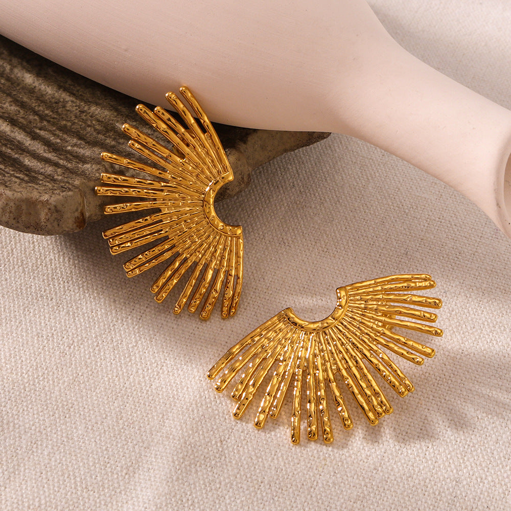 Orecchini vintage asimmetrici a forma di ventaglio in acciaio inossidabile con placcatura in oro 18 carati da donna