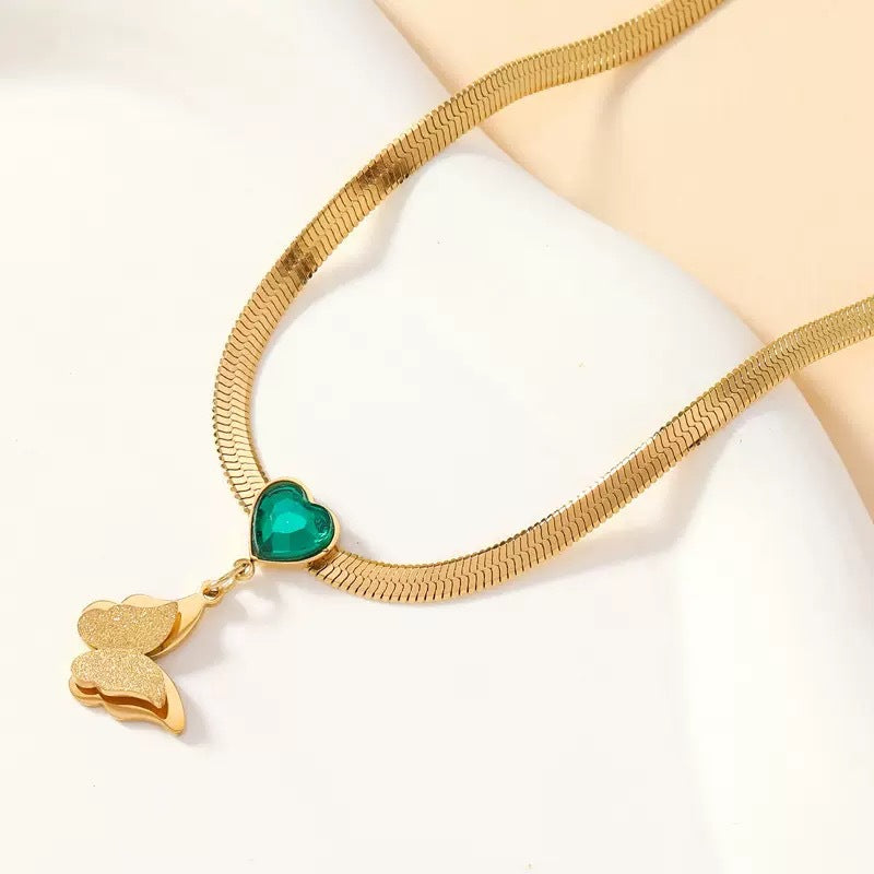 Minimalist Elegant Matte Butterfly Titanium Steel Necklace Snake Chain Women Jewelry