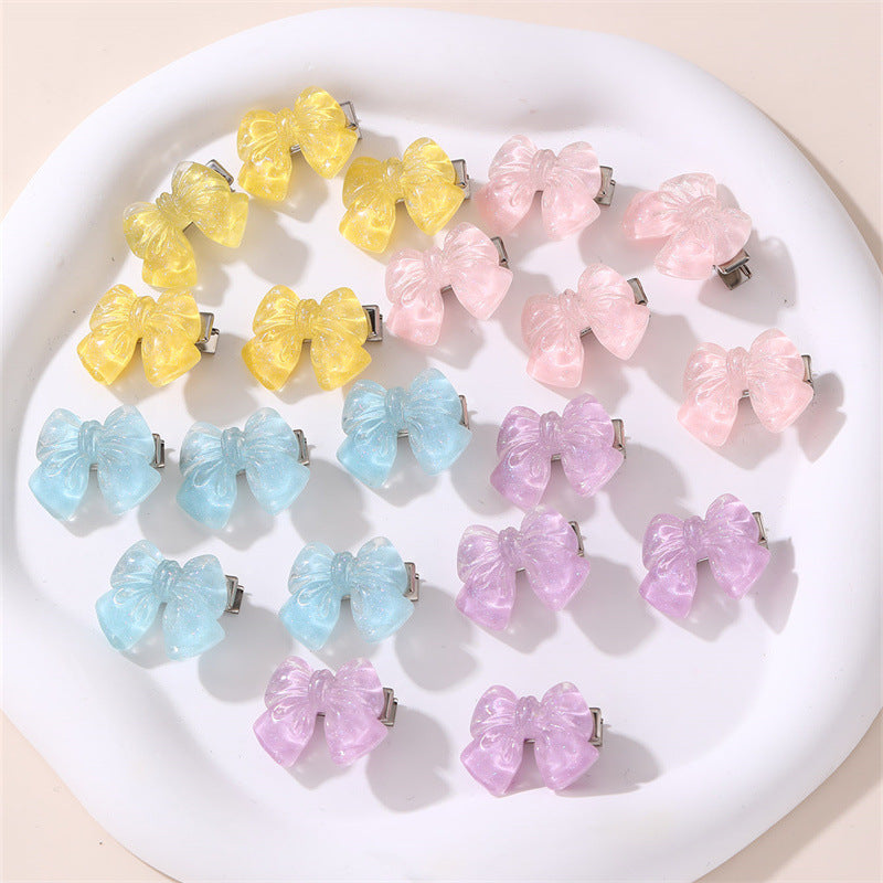 Natural Style Bow-Shaped Resin Hair Clip Set for Kids with Ruffled and Mesh Details Duckbill Hair Clips Princess Collection