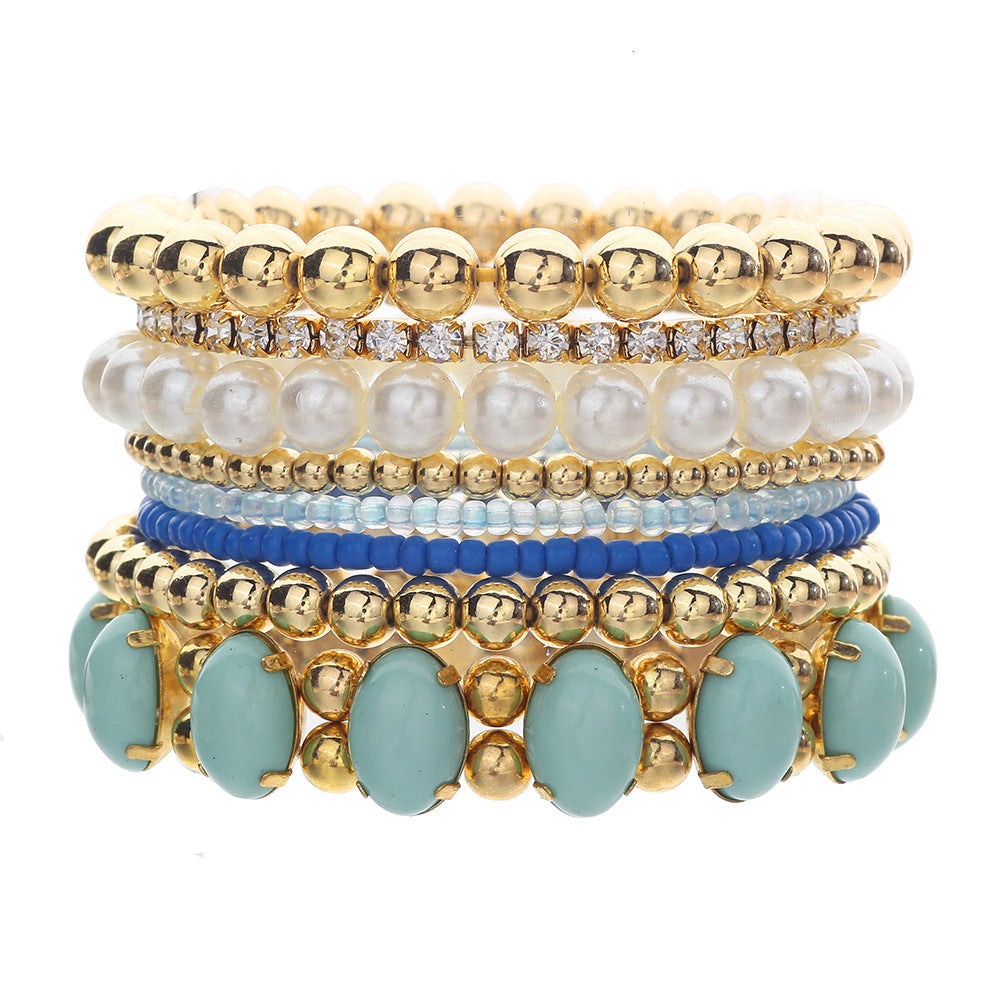 Bohemian Geometric Round Acrylic Pearl Bracelet Set