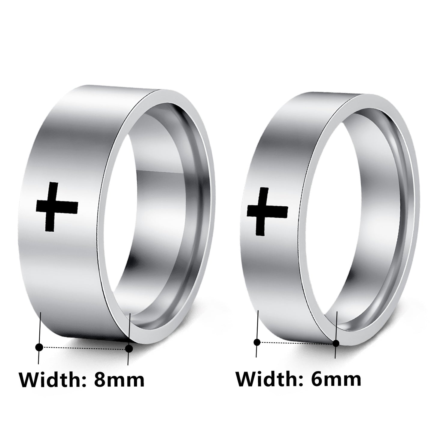 Classic Cross Stainless Steel Plated Ring Unisex 6mm/8mm