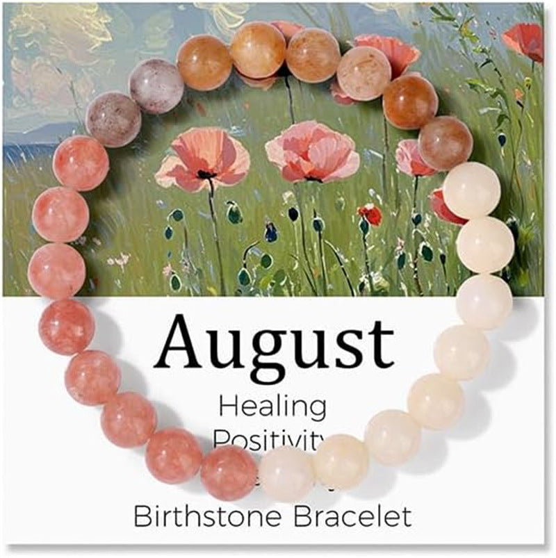 Sweet Natural Gemstone Beaded Stretch Bracelet for Women with Month Card