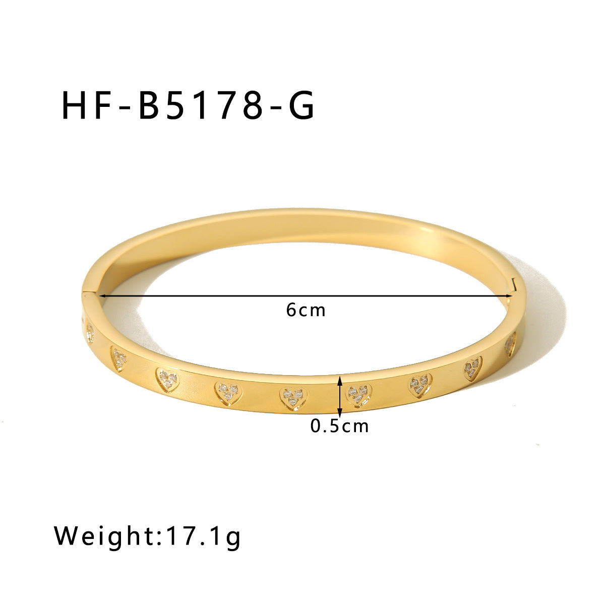 Minimalist Heart-Shaped Rhinestone-Inlaid Titanium Steel Bracelet with 18K Gold Plating for Women