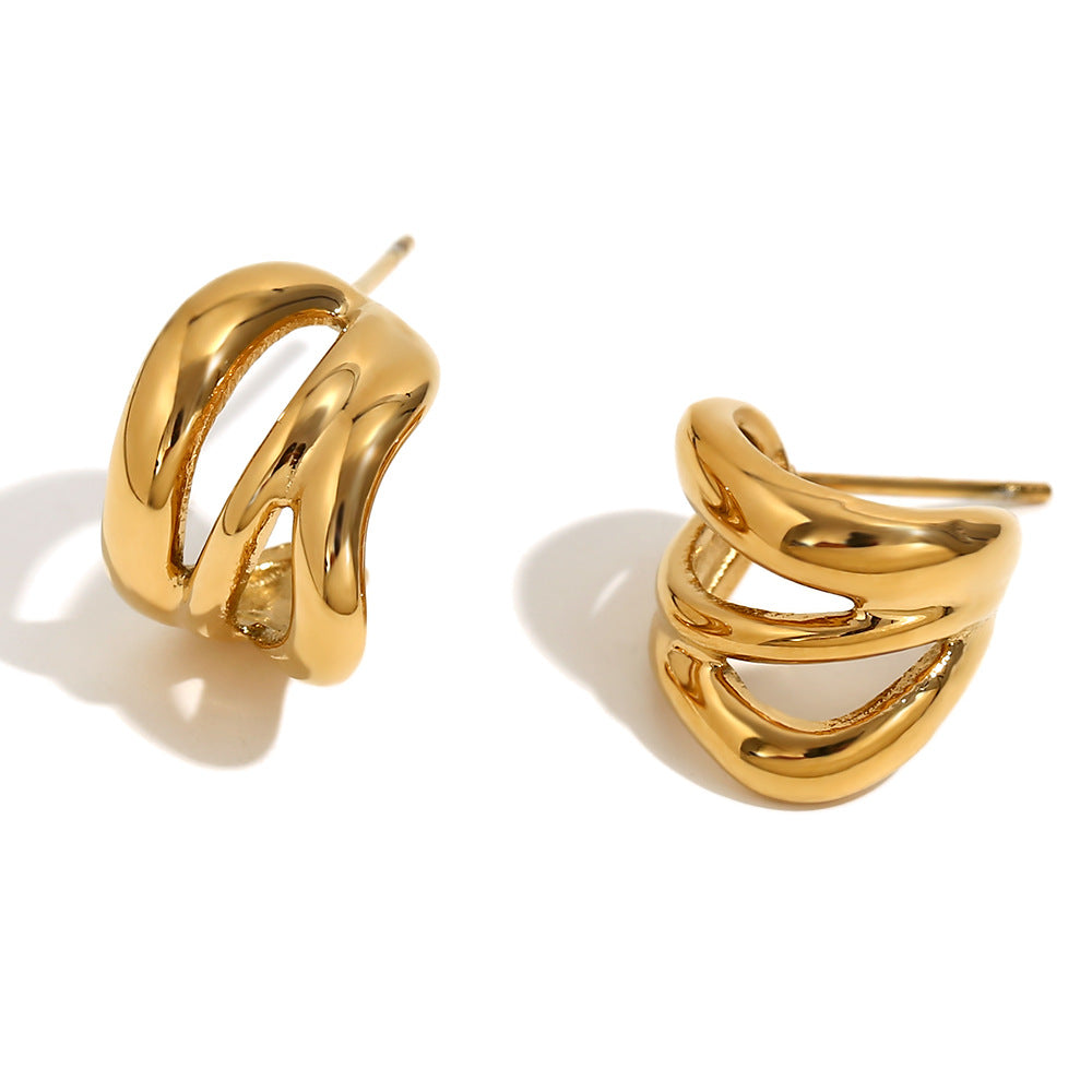 Minimalist Geometric Stainless Steel Earrings with 18K Gold Plating for Women