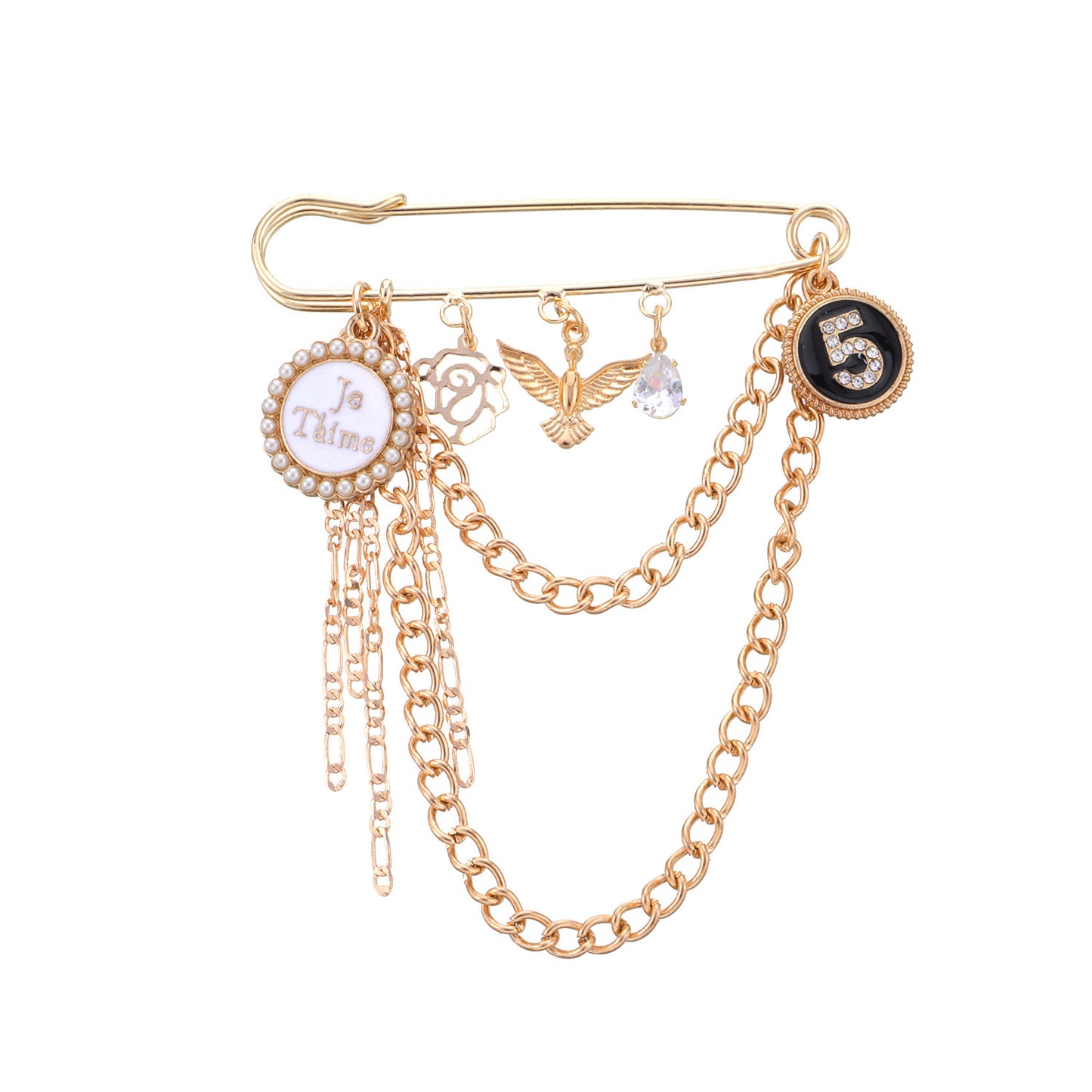 Punk Vintage Geometric Number 5 Brooch with Rhinestone Inlay Alloy Plated Women's Jewelry