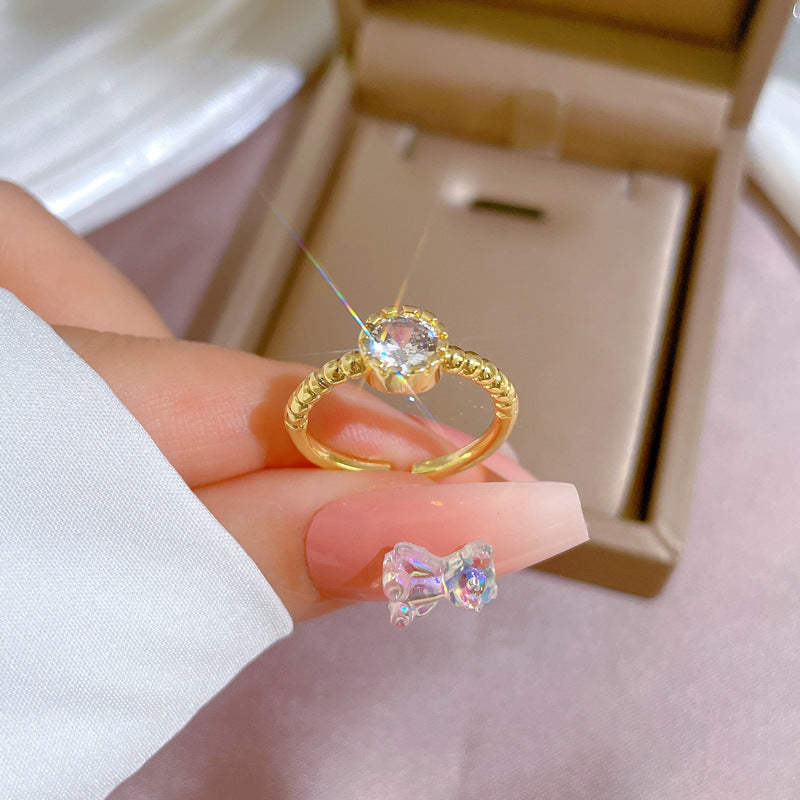 Minimalist Kawaii Fresh and Sweet Crown-Shaped Open Ring for Women Brass Finger Ring