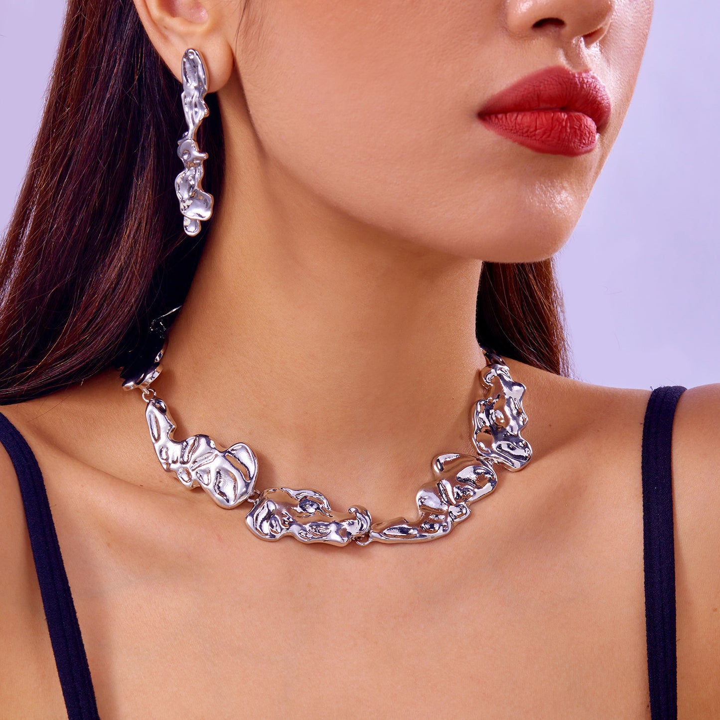 Collar gargantilla irregular geométrico con efecto líquido, a la moda, para mujer, de aleación con acabado chapado