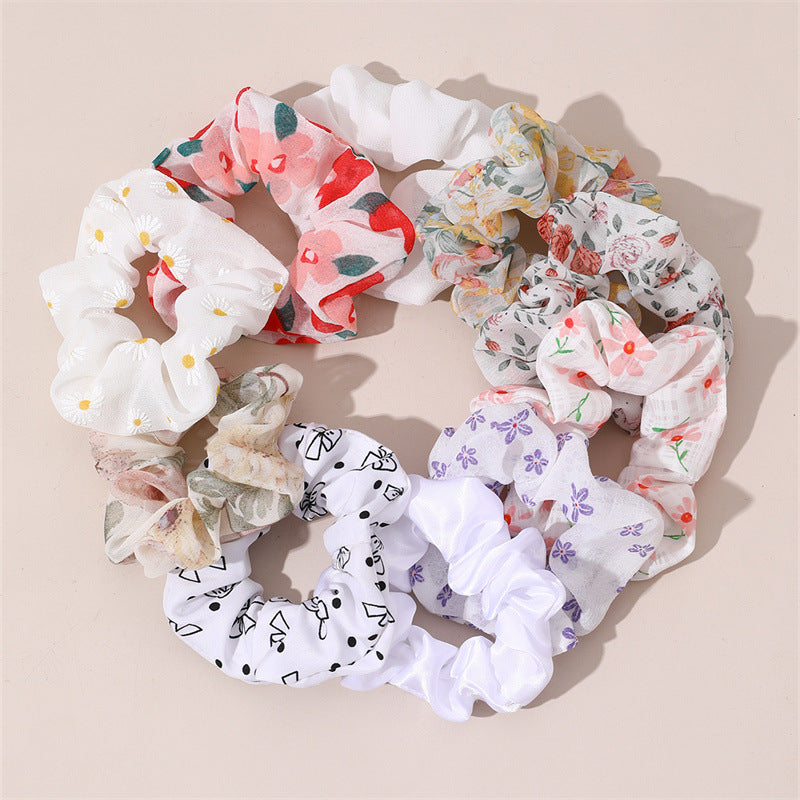 Juego de gomas elásticas con lazo floral bonito para niños, anillos para el pelo de tela suave con diseño minimalista