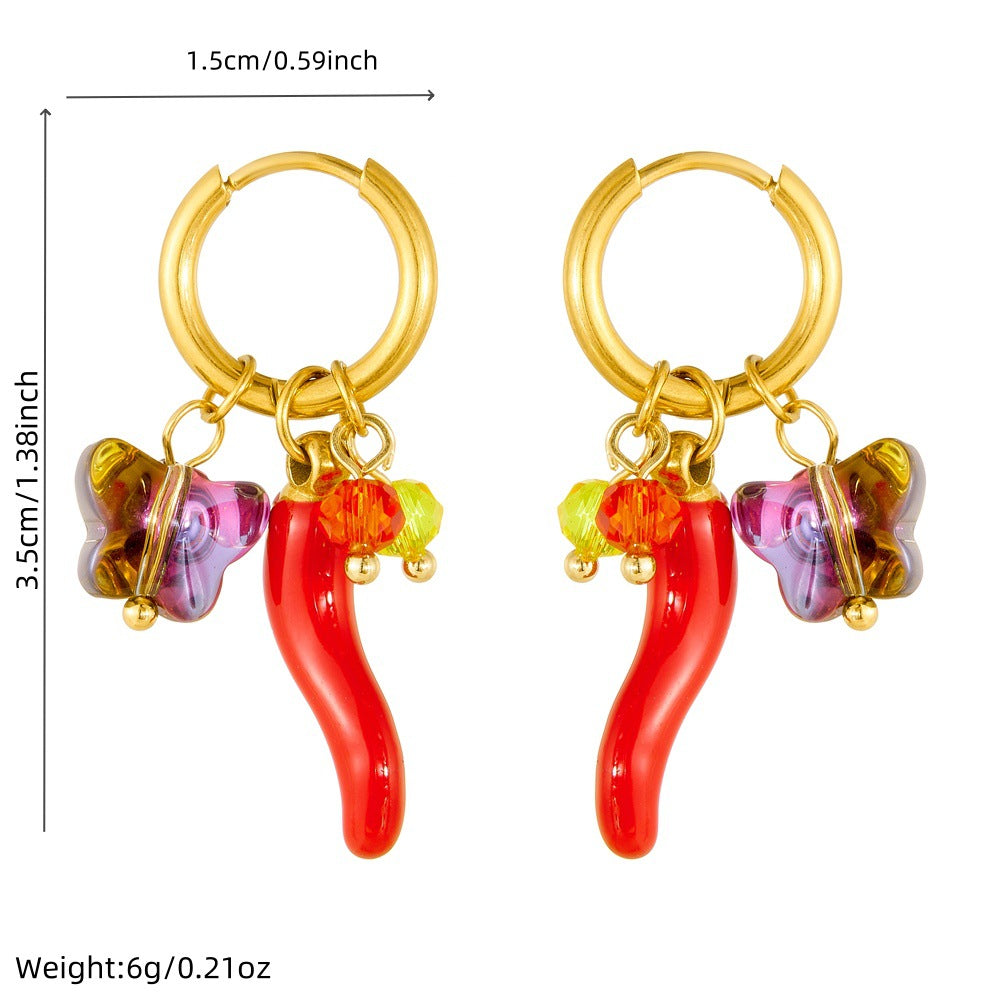 Sweet Gold Plated Stainless Steel Butterfly Round Earrings