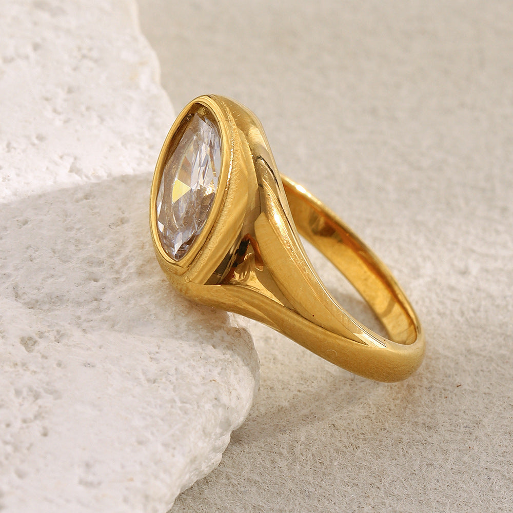 Anello geometrico da donna in acciaio inossidabile placcato oro 18 carati, ispirato al vintage, dal design alla moda casual e adatto all'ufficio
