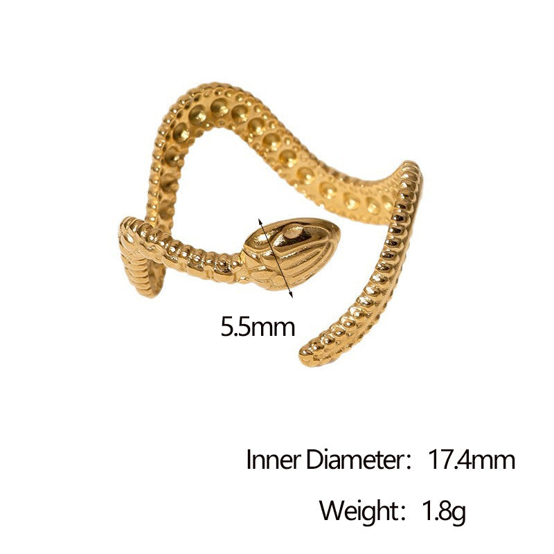 Minimalist 18K Gold Plated Stainless Steel Snake Open Ring for Women