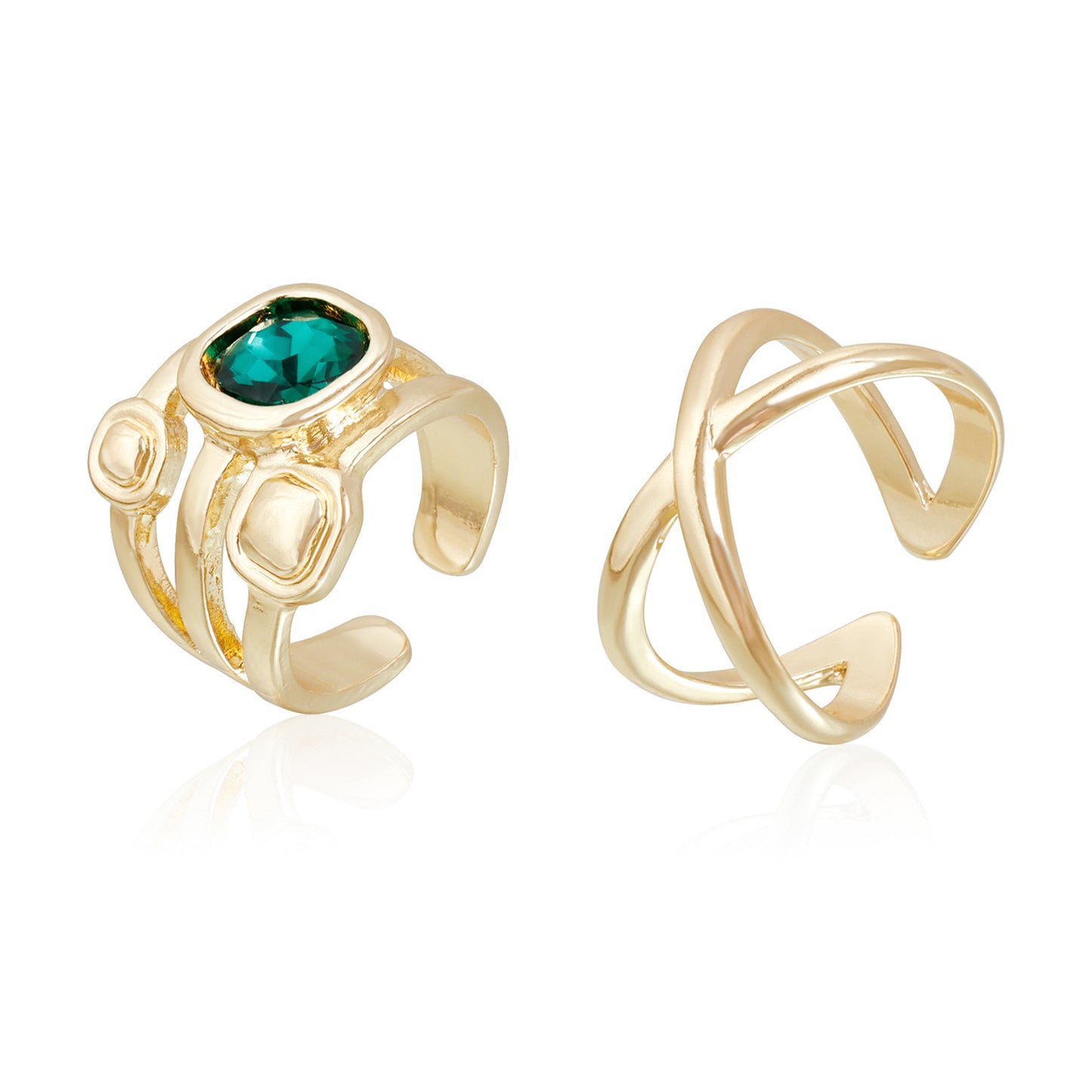 Anillo Abierto Geométrico Ajustable con Acabado Metálico Plateado y Detalles de Piedras Preciosas Coloridas para Mujer