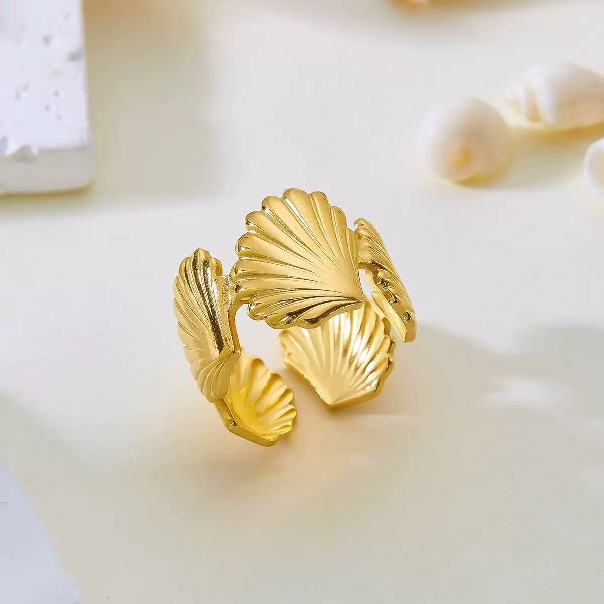 Elegant Gold Plated Stainless Steel Butterfly Star Geometric Ring