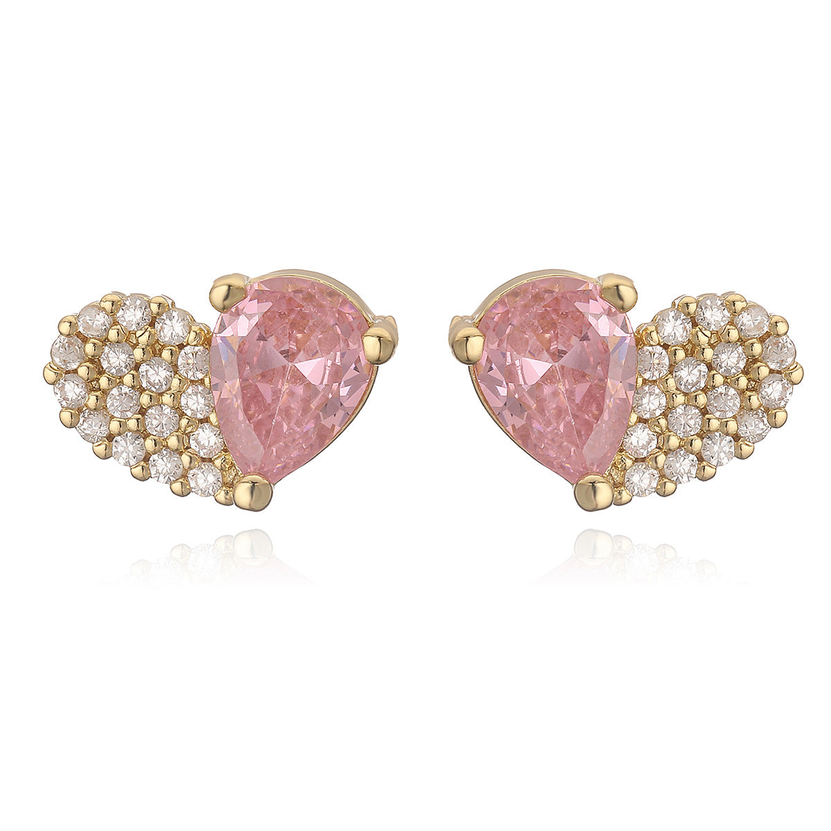 Minimalist Heart-Shaped Copper Earrings with 18K Gold Plating and Zircon Inlay for Women