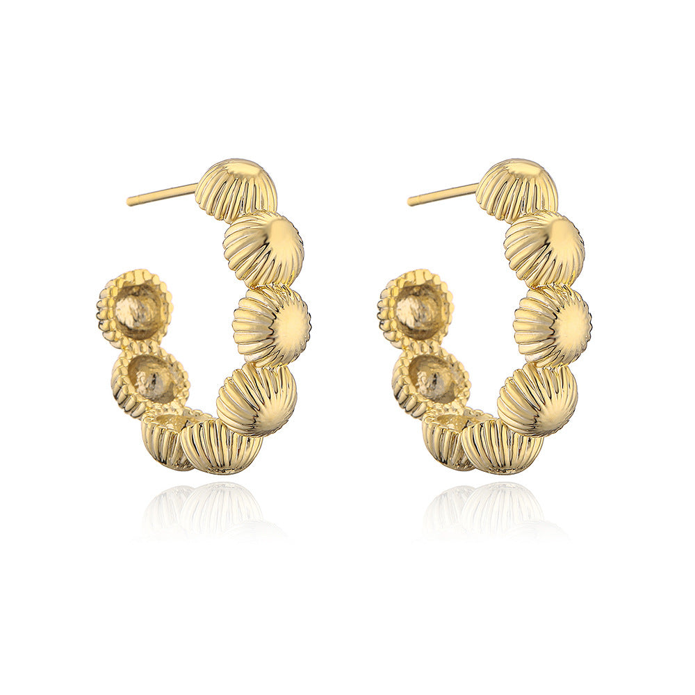 Minimalist Geometric C-Shaped Copper Earrings with 18K Gold Plating for Women