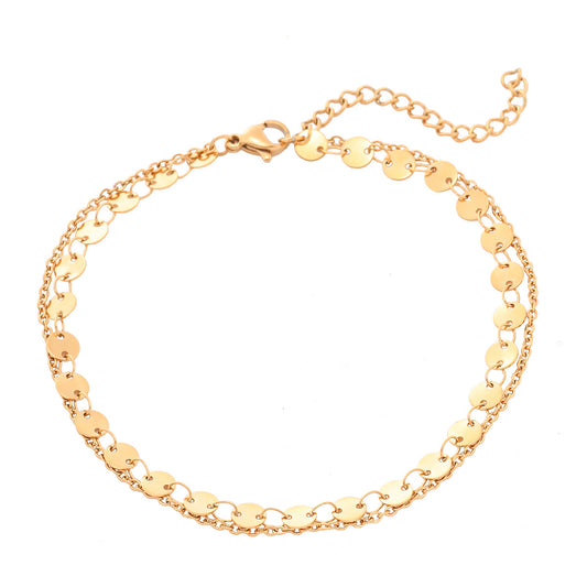 Minimalist Fashion-Forward Geometric Stainless Steel Double-Layer Circle Bracelet for Women with Plated Finish
