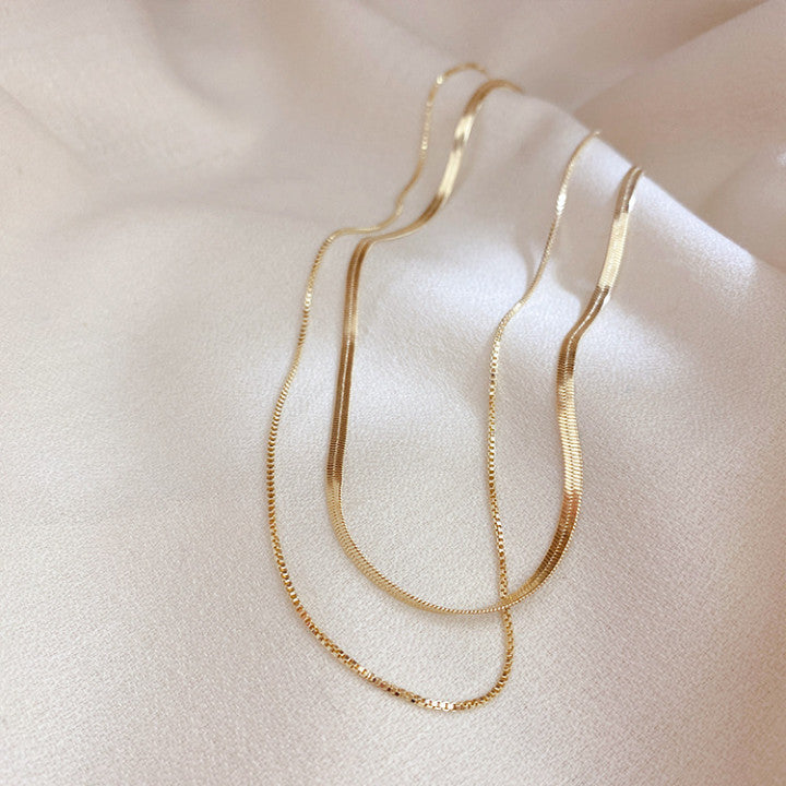 Collana da donna a doppio strato minimalista geometrica in acciaio al titanio con finitura placcata e catena snake