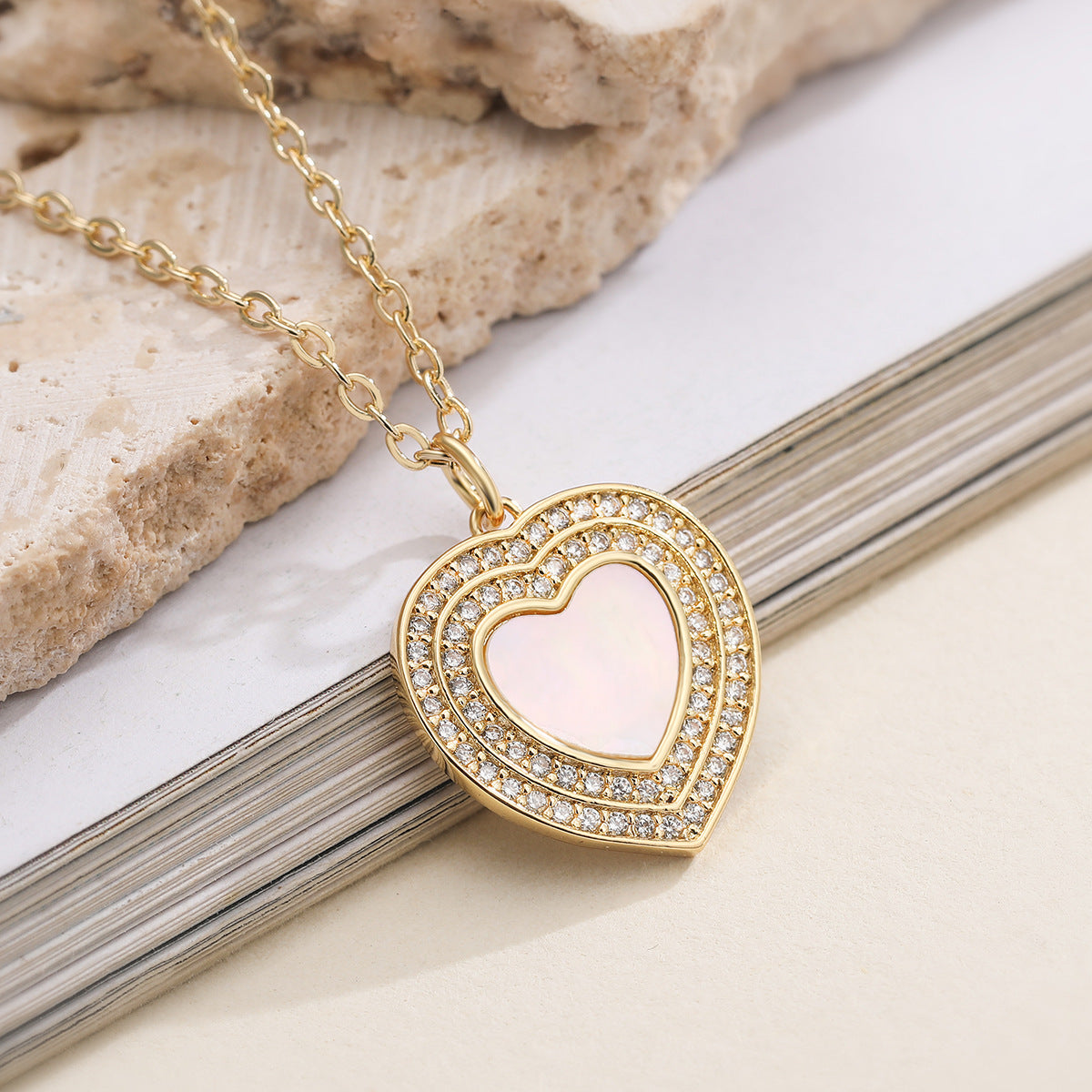 Elegant 18K Gold Plated Brass Heart Necklace with Cubic Zirconia
