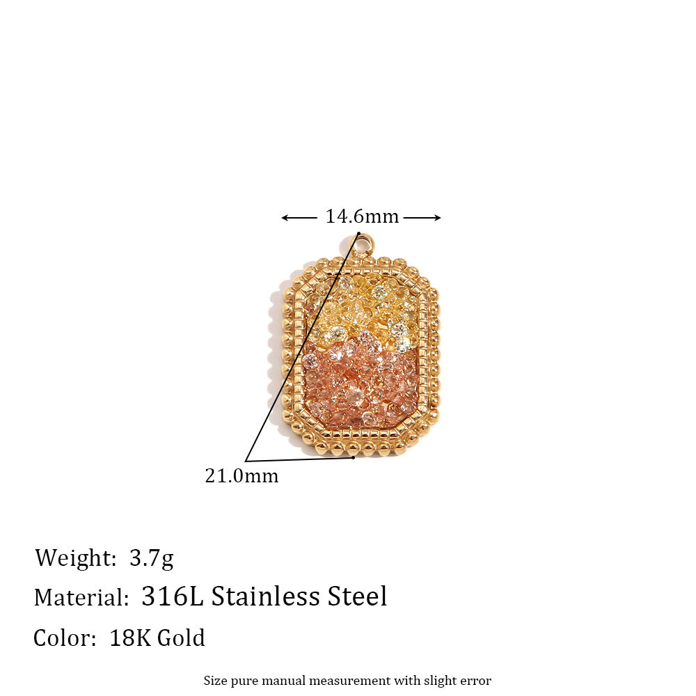 Minimalist Geometric Heart Pendant for Women Stainless Steel with 18K Gold Plating and Micro-Pave Colored Rhinestones