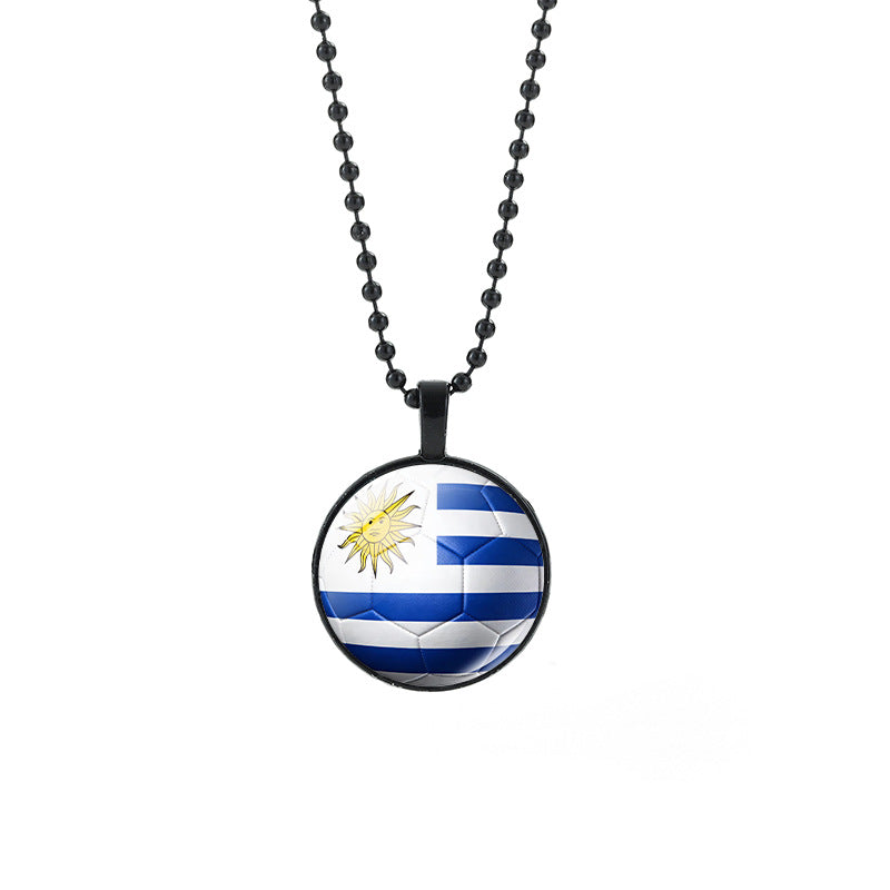 Collana Unisex Casual con Pendente Rotondo Geometrico di Cristallo e Catena a Sfera Placcata in Lega