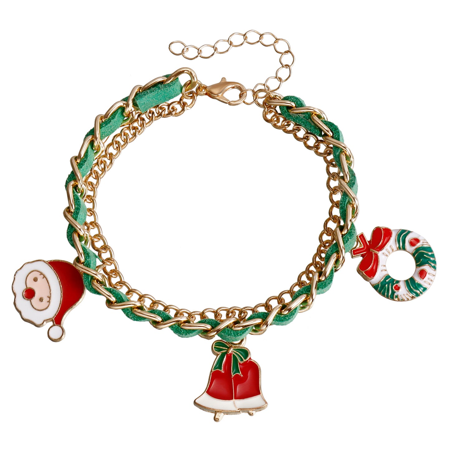 Geometric Christmas Santa Pendant Bracelet for Women with Plated Metal Finish
