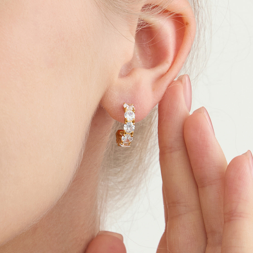 Pendientes de tuerca geométricos de acero inoxidable con circonita chapados en oro de 18 quilates para mujer, joyería de moda de lujo hipoalergénica