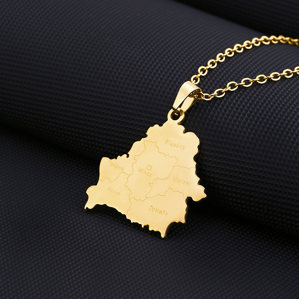 Collar de acero de titanio con colgante geométrico minimalista ahuecado con baño de oro en cadena tipo O para unisex