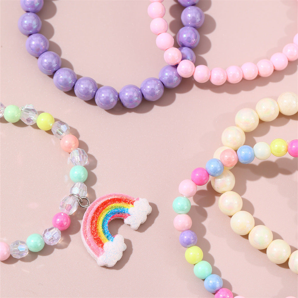 Set di braccialetti con ciondolo arcobaleno in perline acriliche colorate per bambini, braccialetti minimalistici fatti a mano a forma geometrica per bambini