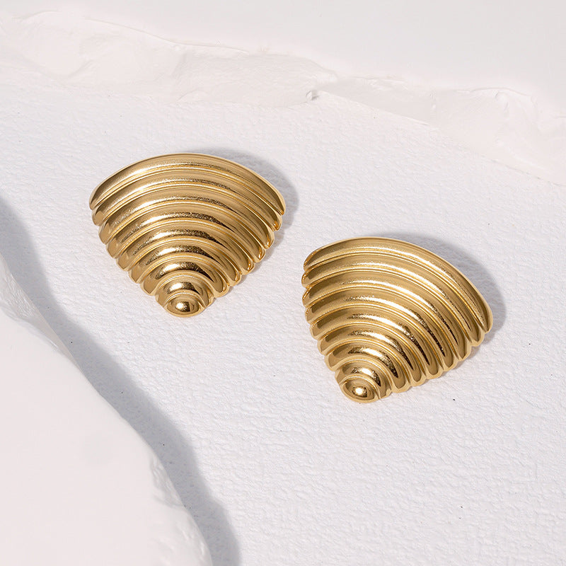 Minimalist 18K Gold Plated Geometric Triangle Textured Stainless Steel Earrings for Women