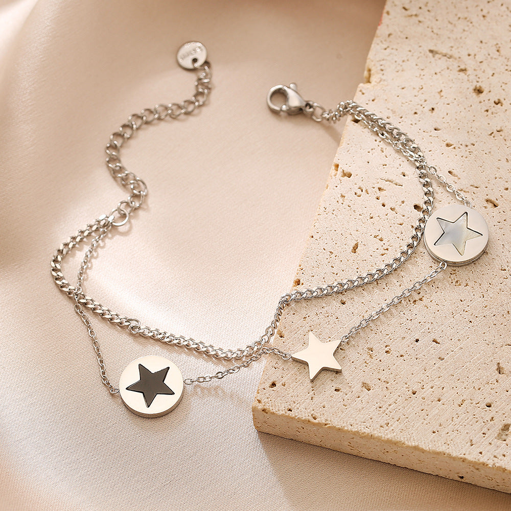 Minimalist Double-Layer Star-Shaped Titanium Steel Bracelet for Women with Geometric Design