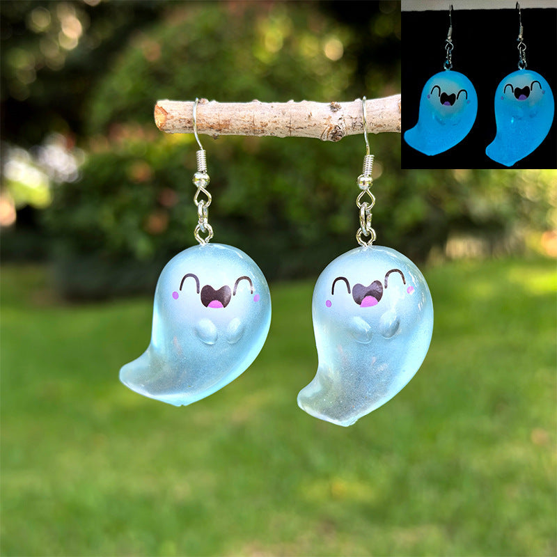 Sweet Punk Cartoon Ghost Resin Earrings with Copper Posts