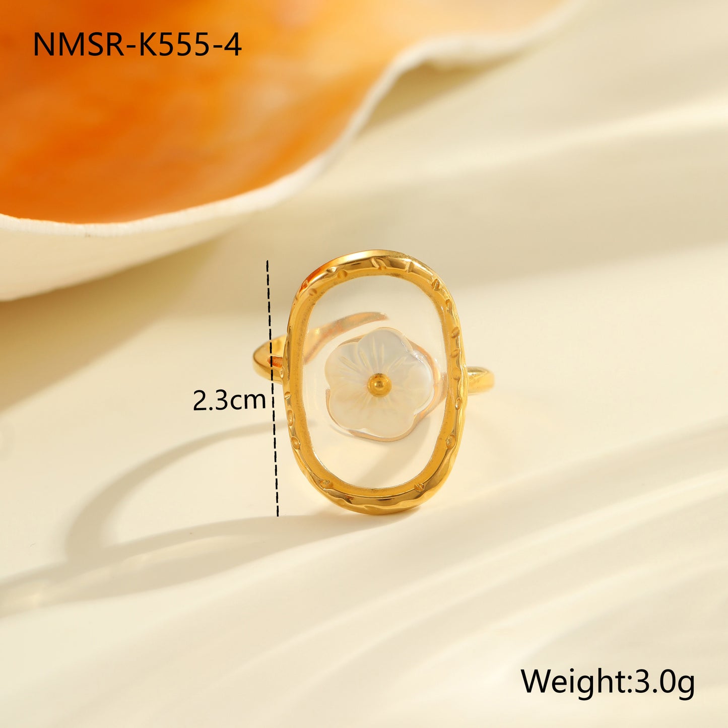 Anello da Donna Minimalista Geometrico in Acciaio Inossidabile con Madreperla e Stella Marina, Placcato Oro 18K