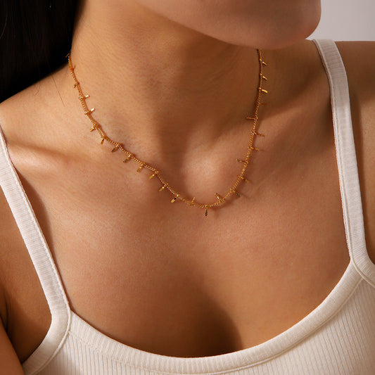 Minimalist 18K Gold Plated Stainless Steel Wave Tassel Necklace for Women