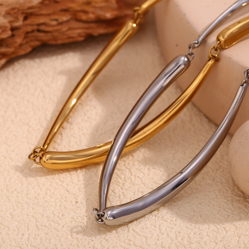 Collana con Pendente Geometrico Minimalista da Donna Acciaio Inossidabile Placcato Oro 18K Design Ispirato al Bambù